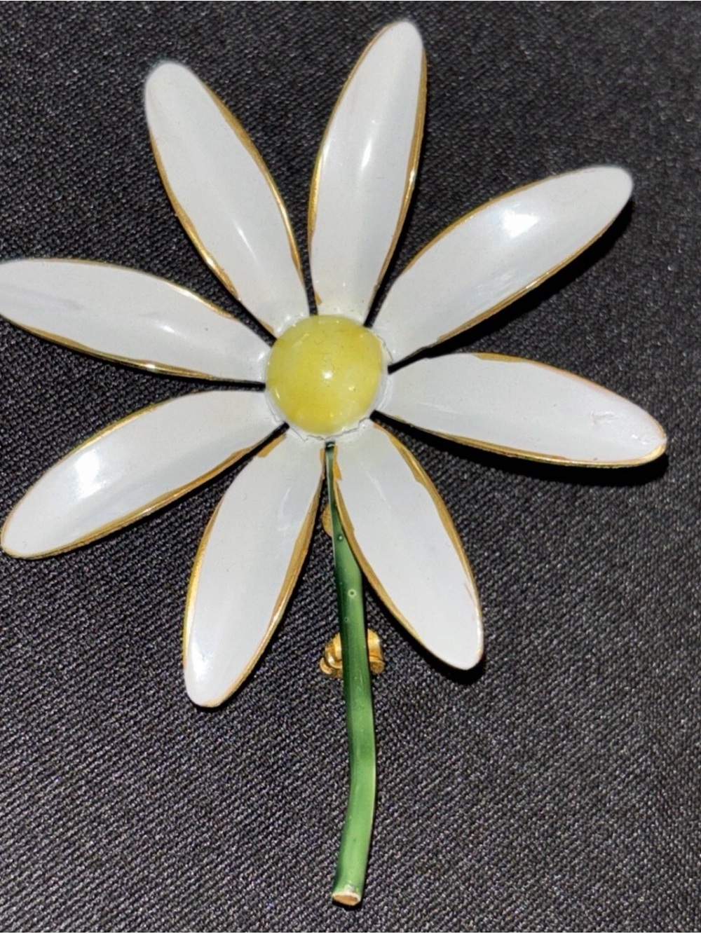 Vintage Daisy Metal Enamel Brooch Pin SANDOR Floral  Flower 3”